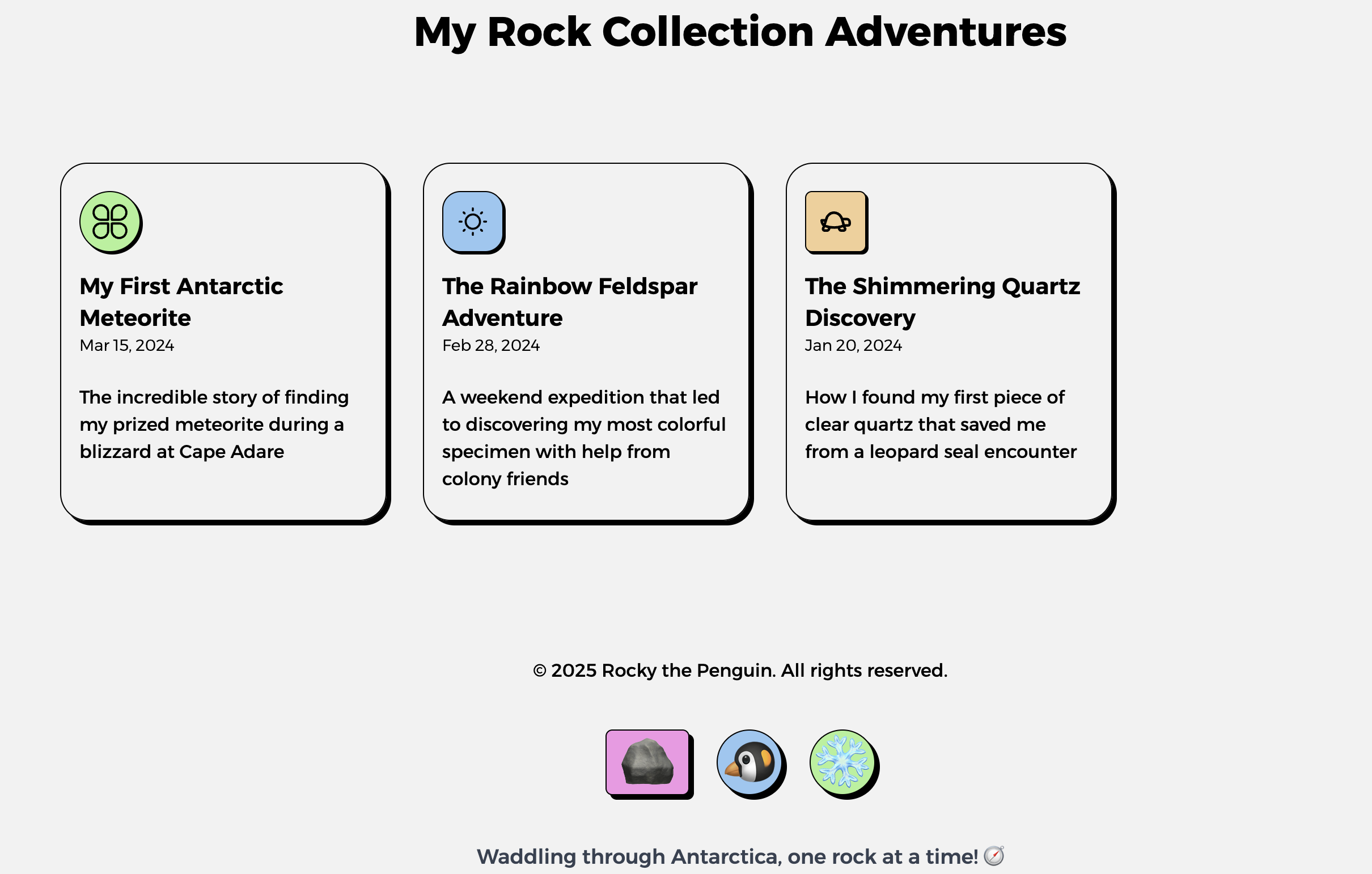 Rocky's blog with three custom stories